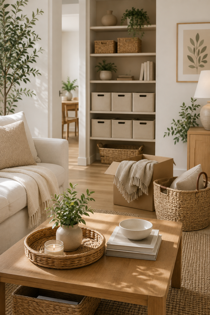 The cover shows a calm, sunlit living room where thoughtful storage and natural textures create an inviting, clutter-free lifestyle.