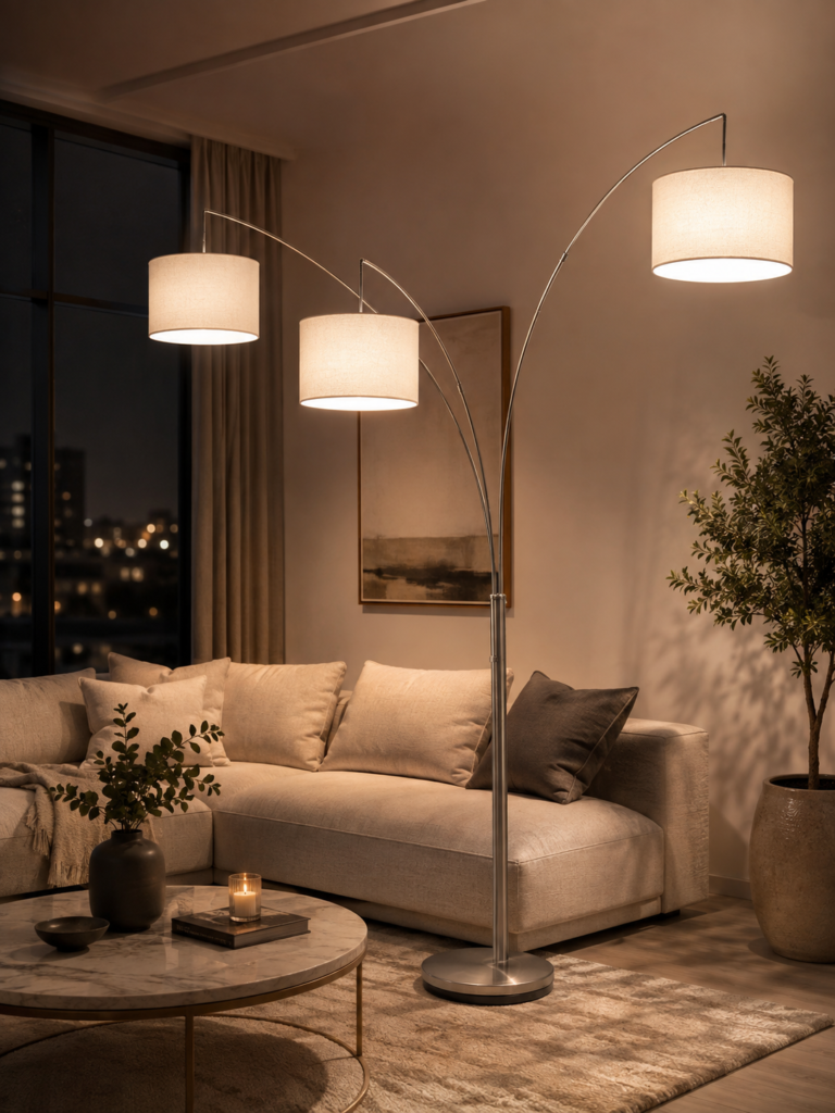 Adesso 3-Light Floor Lamp, Brushed Steel