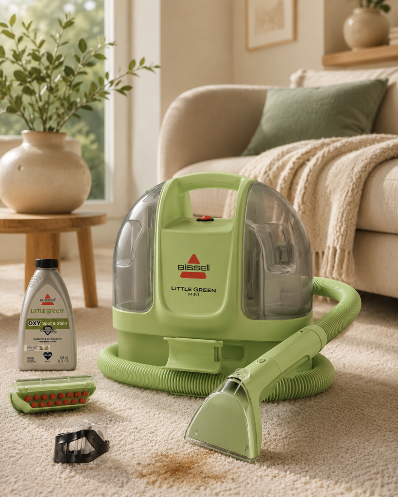 BISSELL Little Green Mini portable carpet and upholstery cleaner with hose and cleaning accessories