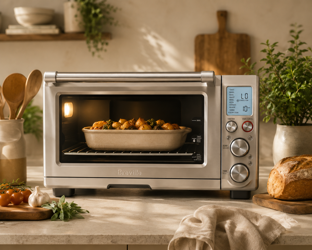 Breville countertop smart oven with digital controls and multiple cooking functions