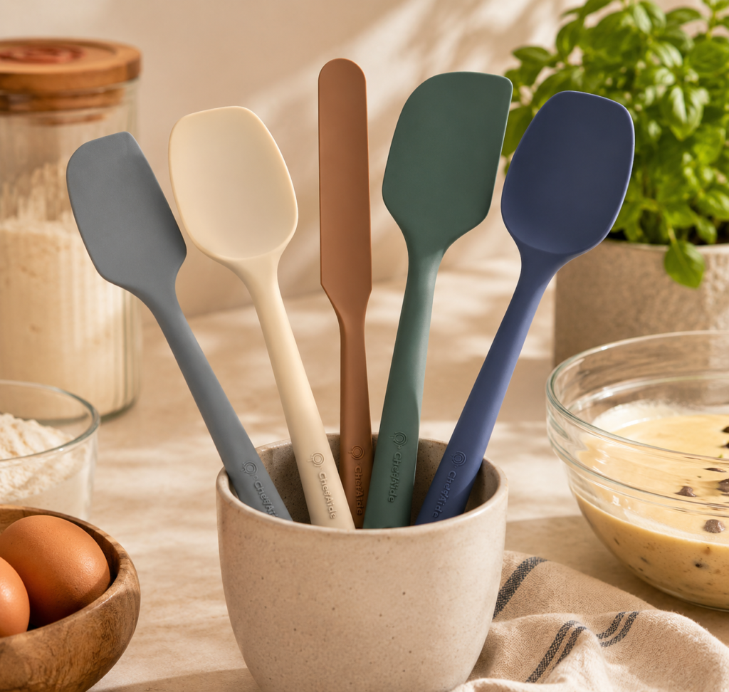 ChefAide 5 Pieces Silicone Spatulas Set, Heat Resistant Rubber Spatula