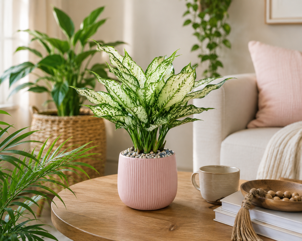 The cover places the variegated plant naturally into a calm, inviting home setting with a lifestyle-focused feel.