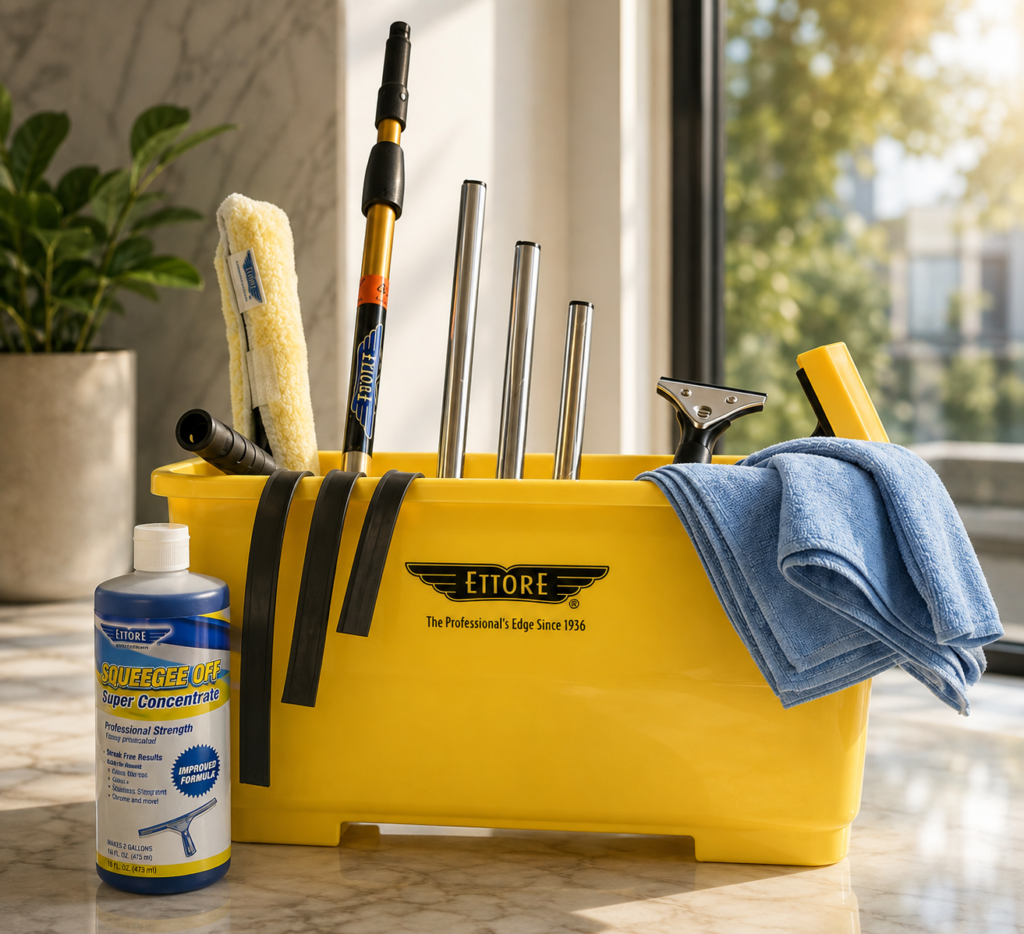 Ettore Professional Window Cleaning Kit The image gives the Ettore window-cleaning kit an inviting, lifestyle-focused presence in a bright home setting.