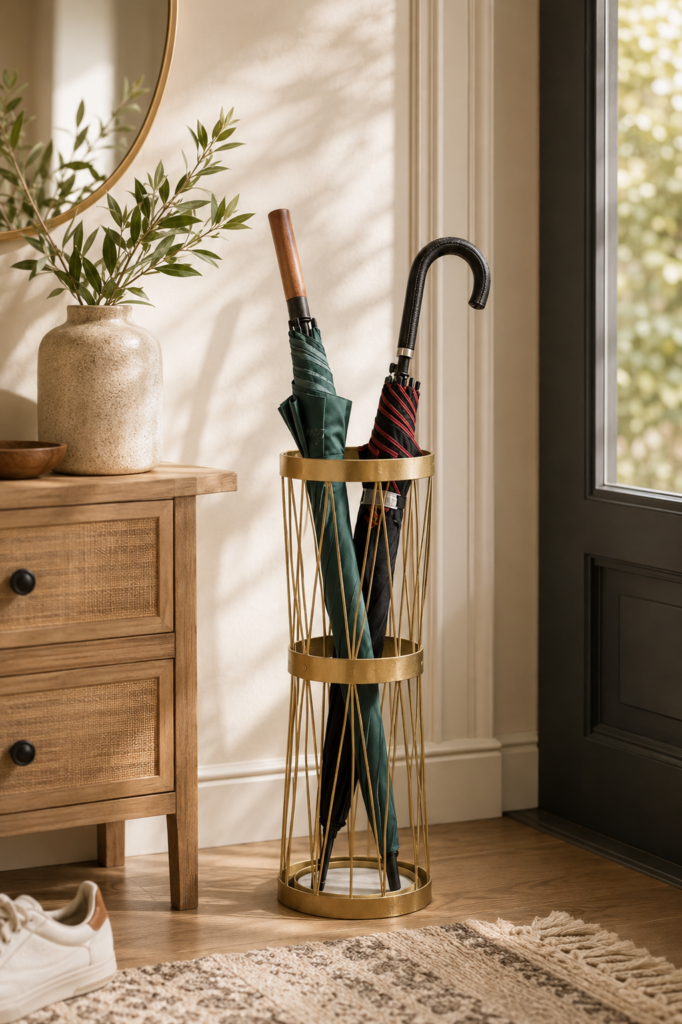 The Soakstone umbrella holder is styled as an elegant, welcoming entryway accent.
