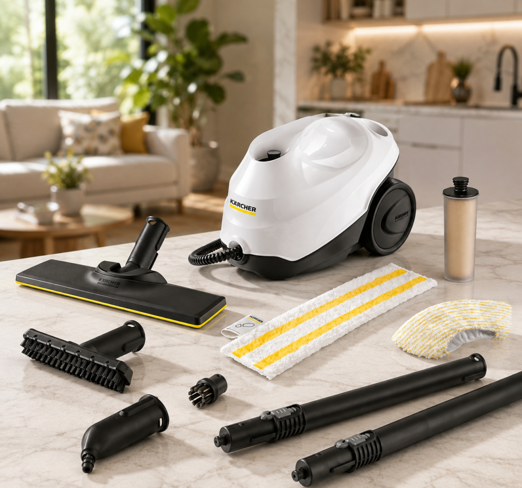 Kärcher Steam Cleaner SC 3 EasyFix This cover gives the Kärcher steam cleaner a refined place in a bright, lived-in home setting.