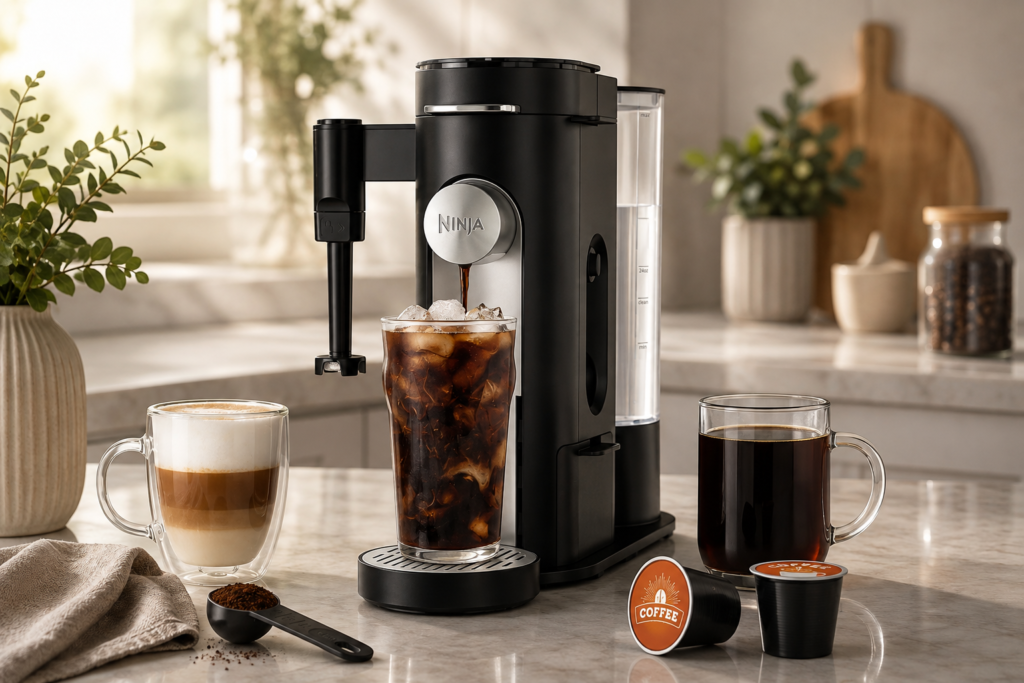 The image turns the Ninja coffee maker into an inviting centerpiece for an elevated everyday coffee ritual.