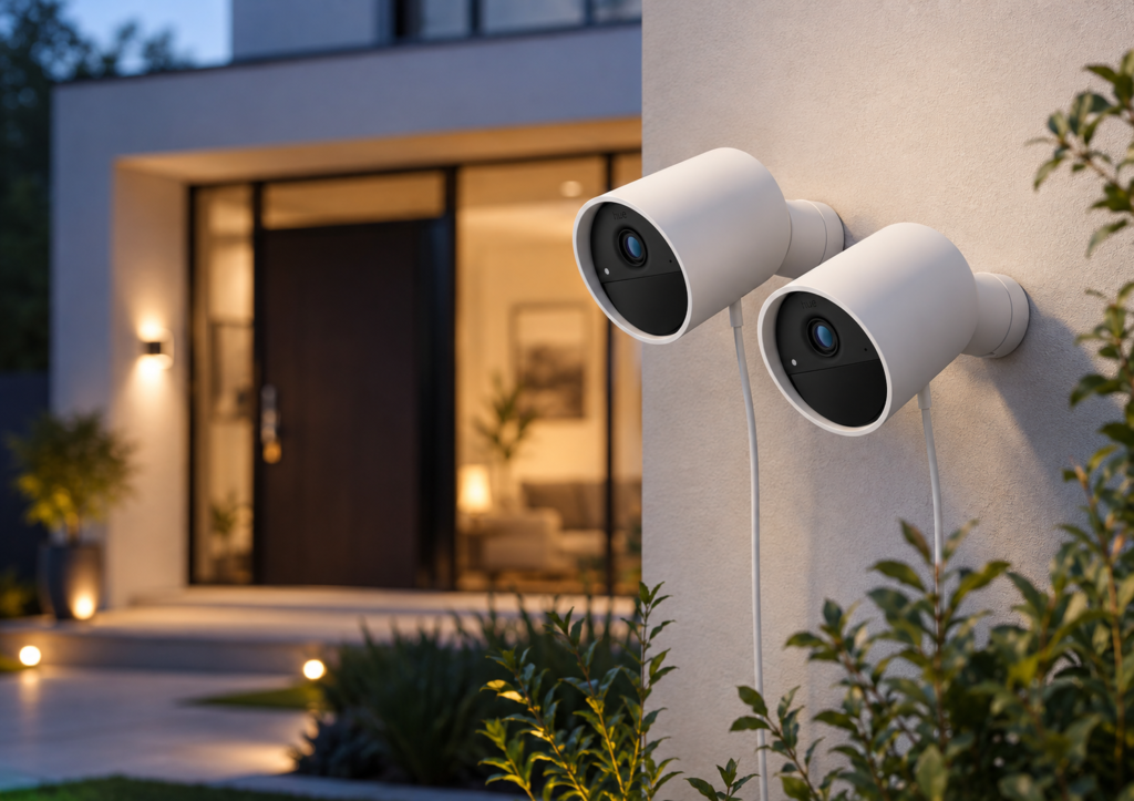 Philips Hue Secure Wired Camera The finished cover places the Philips Hue cameras naturally into a stylish home setting, keeping the product prominent while creating an inviting lifestyle feel.