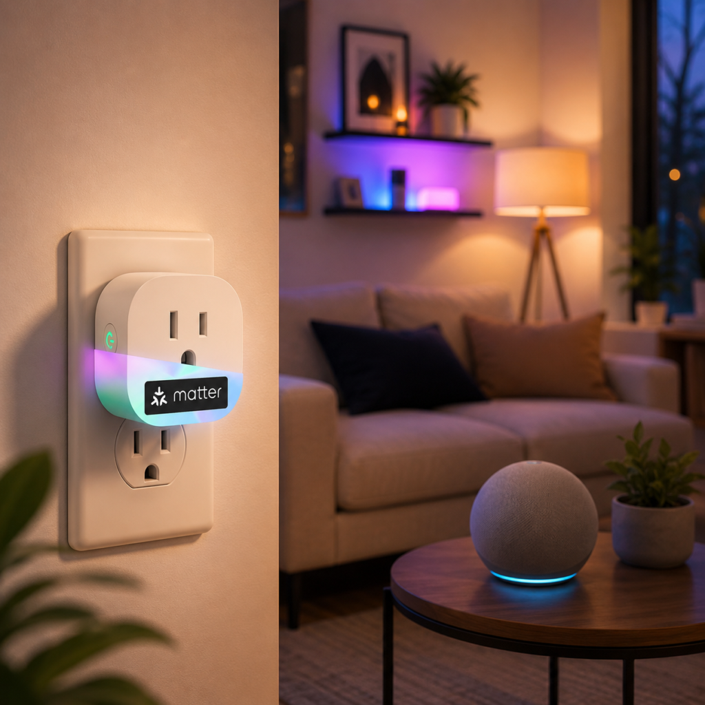The cover places the smart plugs naturally into a stylish, lived-in home setting while keeping the product recognizable