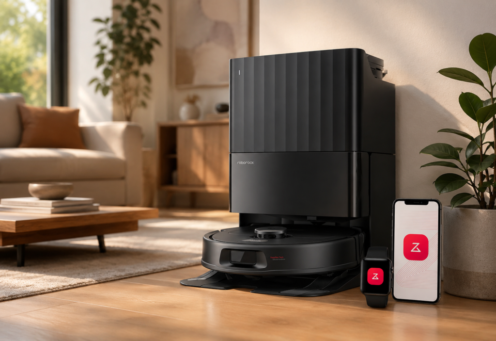 roborock 2026 New Qrevo S Pro Robot Vacuum and Mop The Roborock setup is styled as a refined, lived-in living space, making the product feel naturally at home.
